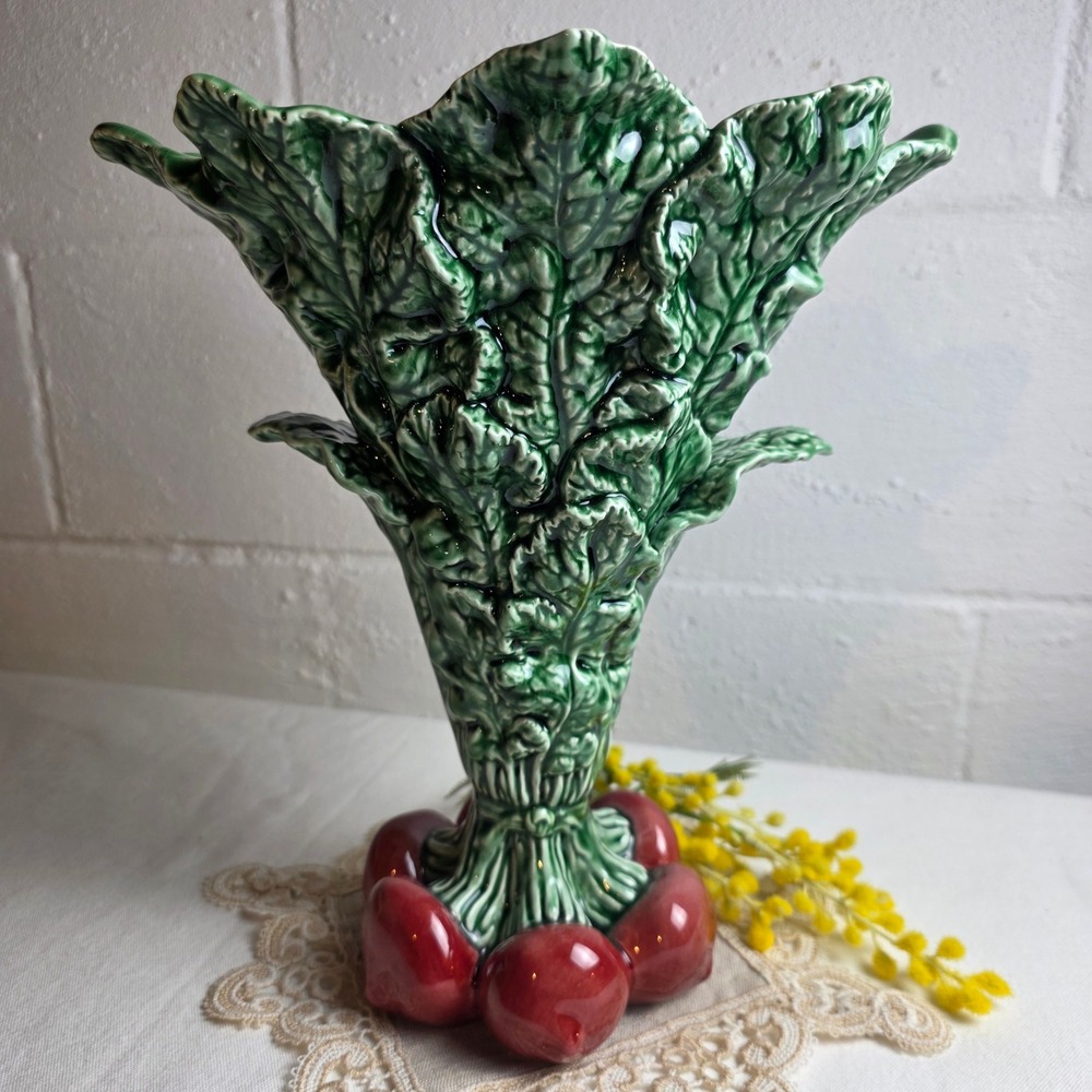 Vintage Bordallo Pinheiro Radish Beet Vase Portuguese Majolica 11 in tall